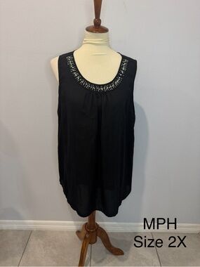 MPH Black Beaded Scoop Neck Sleeveless Camisole - Size 2X